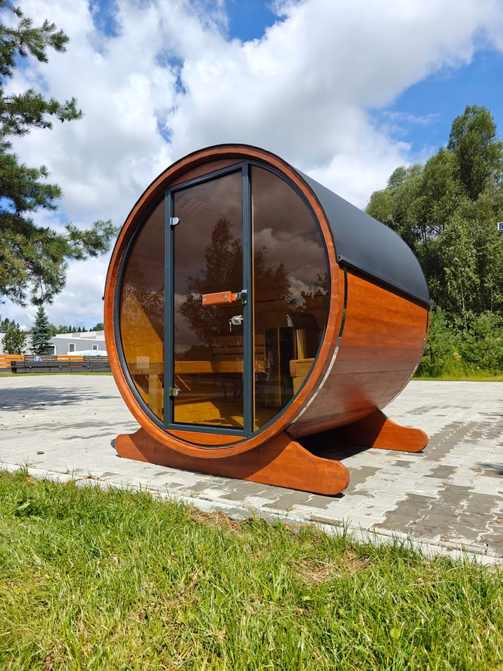 f1 Faßsauna Outdoorsauna Fass Sauna Gartensauna OSLO 2 x 1.6 m E-Ofen Wellness SPA Balkon Terrasse Sauna Klein aber Fein – Bild 1