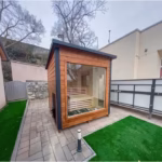 Outdoor Fasssauna 2,5 m – fertig montierte Gartensauna mit Ofen & LED